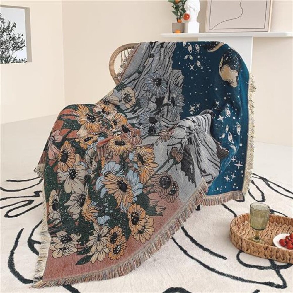 Boho Throw Blanket Reversible Cotton  Tapestry Hippie Room Decor